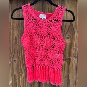 Pink Embellished Cropped Tank Top